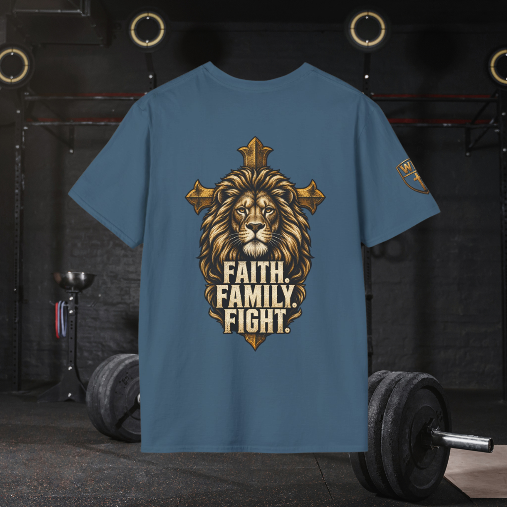 WarDad Faith. Family. Fight. Lion Cross Tee